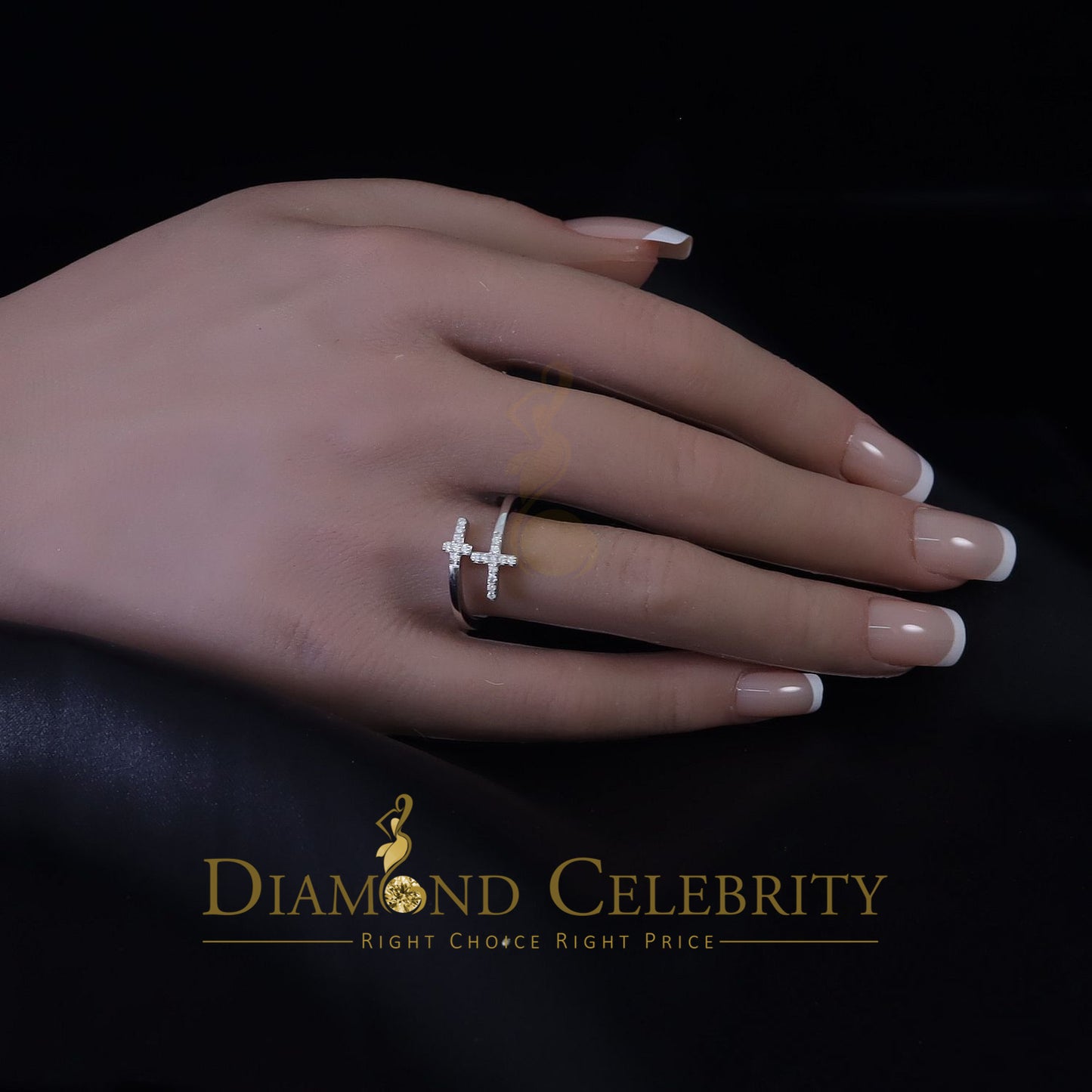 DiamondCelebritees 925 Sterling White Silver 0.22ct Cubic Zirconia Cross Shape Womens Ring Size 7.5