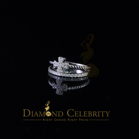 DiamondCelebritees 925 White Silver 0.40ct Cubic Zirconia Engagement Womens Cross Ring Size 7