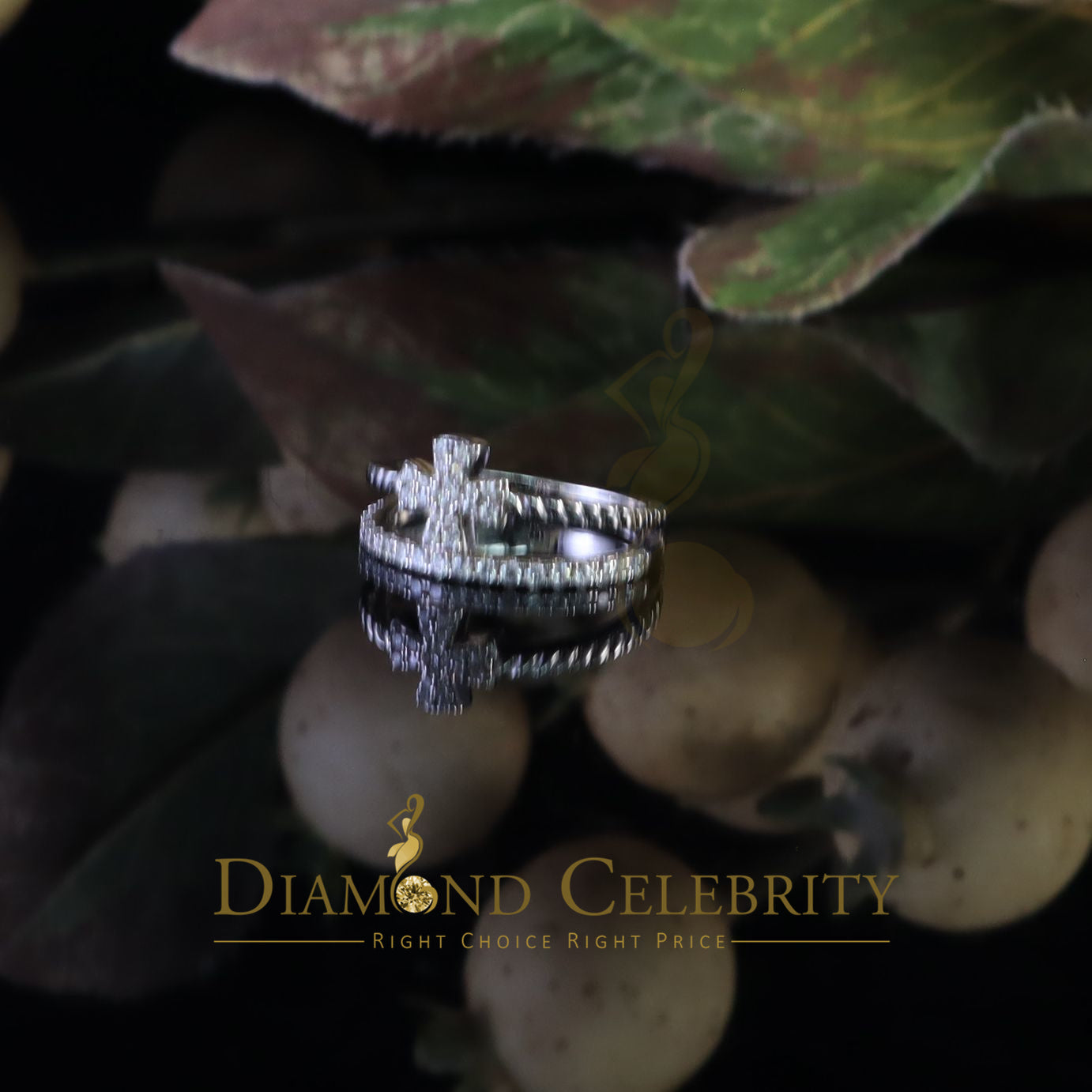 DiamondCelebritees 925 White Silver 0.40ct Cubic Zirconia Engagement Womens Cross Ring Size 7
