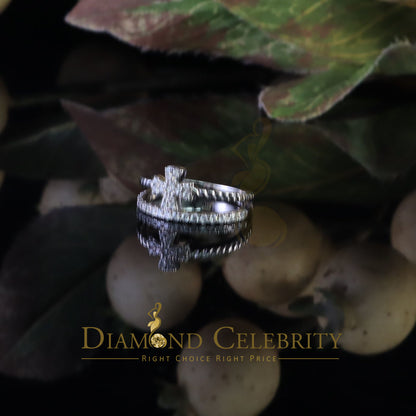 DiamondCelebritees 925 White Silver 0.40ct Cubic Zirconia Engagement Womens Cross Ring Size 7