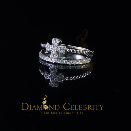 DiamondCelebritees 925 White Silver 0.40ct Cubic Zirconia Engagement Womens Cross Ring Size 7
