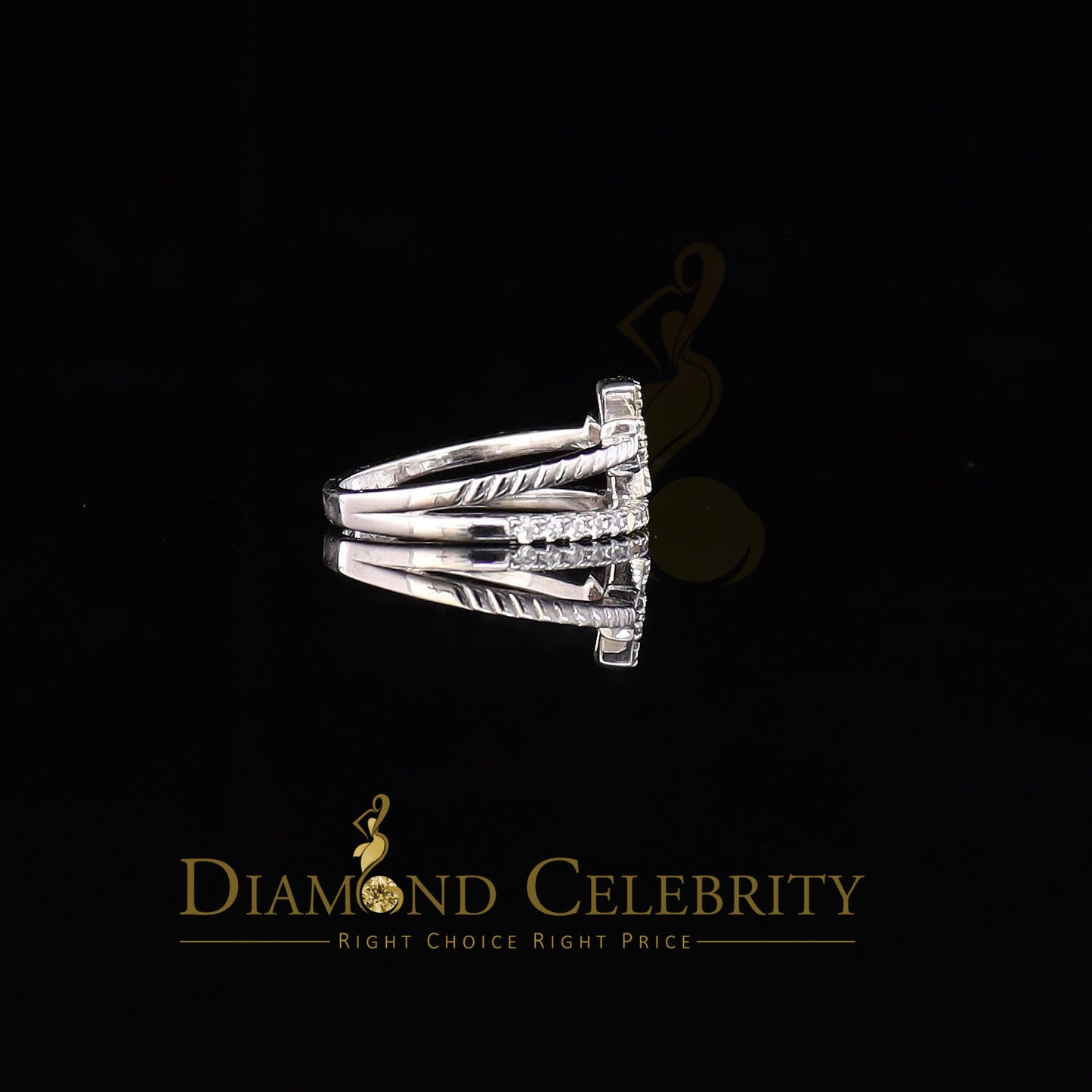 DiamondCelebritees 925 White Silver 0.40ct Cubic Zirconia Engagement Womens Cross Ring Size 7