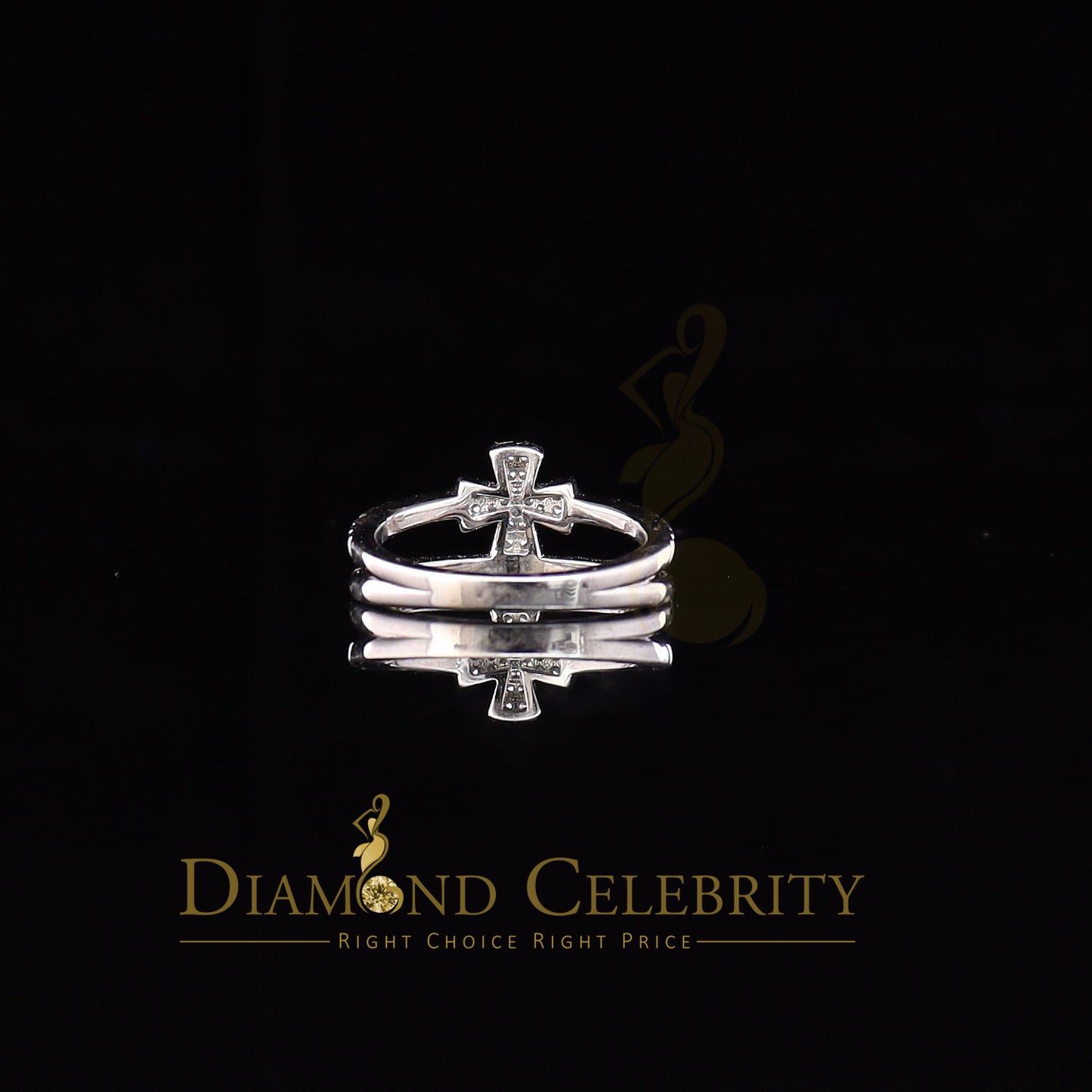 DiamondCelebritees 925 White Silver 0.40ct Cubic Zirconia Engagement Womens Cross Ring Size 7
