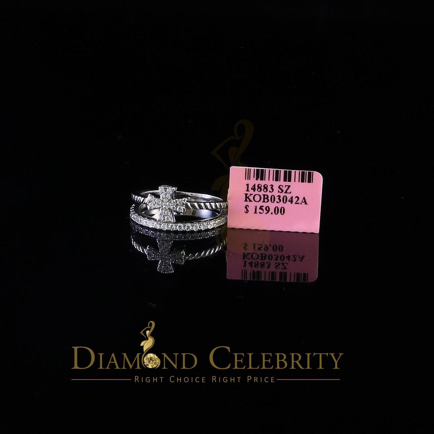 DiamondCelebritees 925 White Silver 0.40ct Cubic Zirconia Engagement Womens Cross Ring Size 7