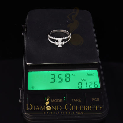 DiamondCelebritees 925 White Silver 0.40ct Cubic Zirconia Engagement Womens Cross Ring Size 7
