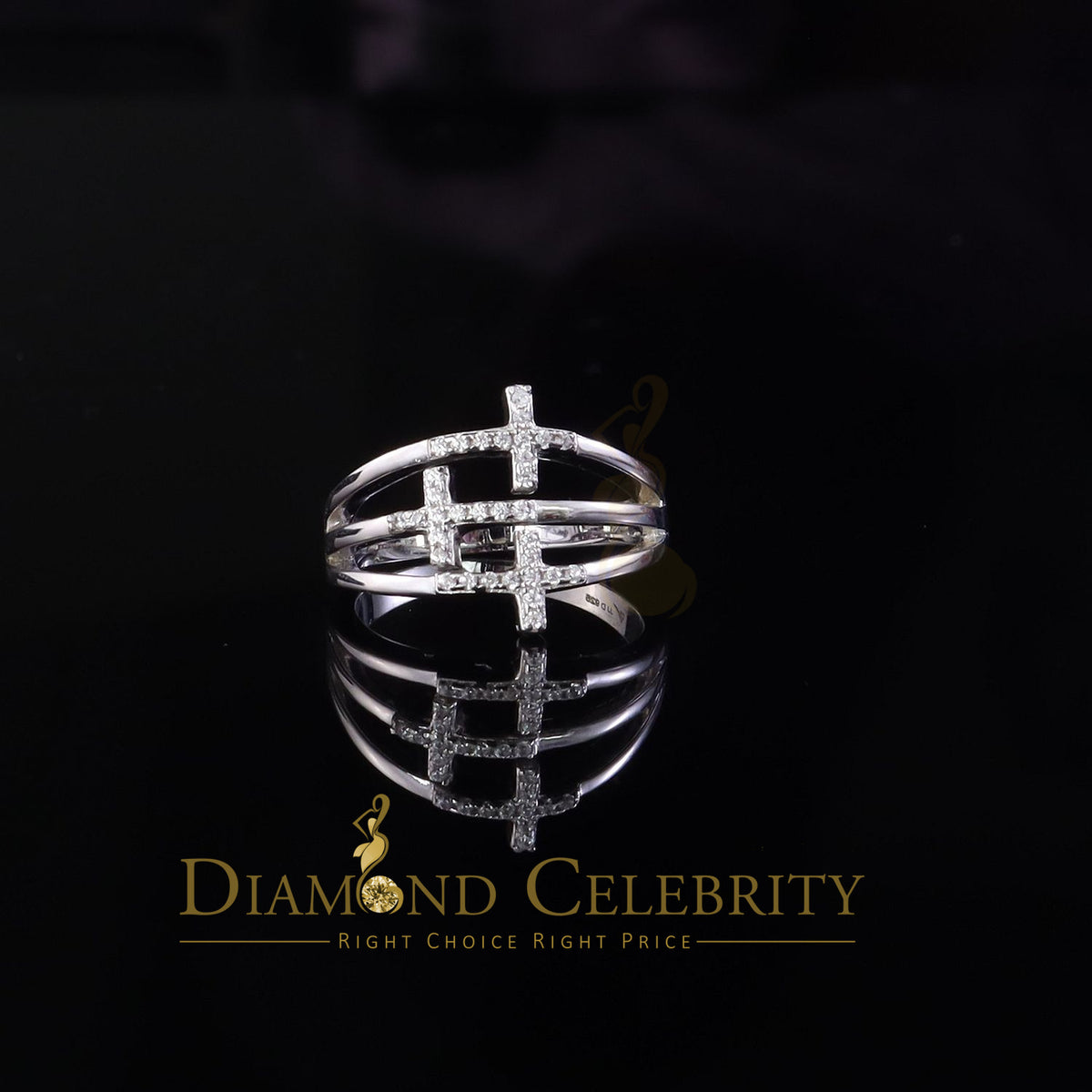 DiamondCelebritees 925 Sterling White Silver 0.22ct Cubic Zirconia Cross Shape Womens Ring Size 6