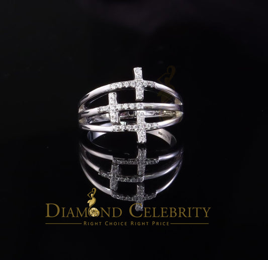 DiamondCelebritees 925 Sterling White Silver 0.22ct Cubic Zirconia Cross Shape Womens Ring Size 6
