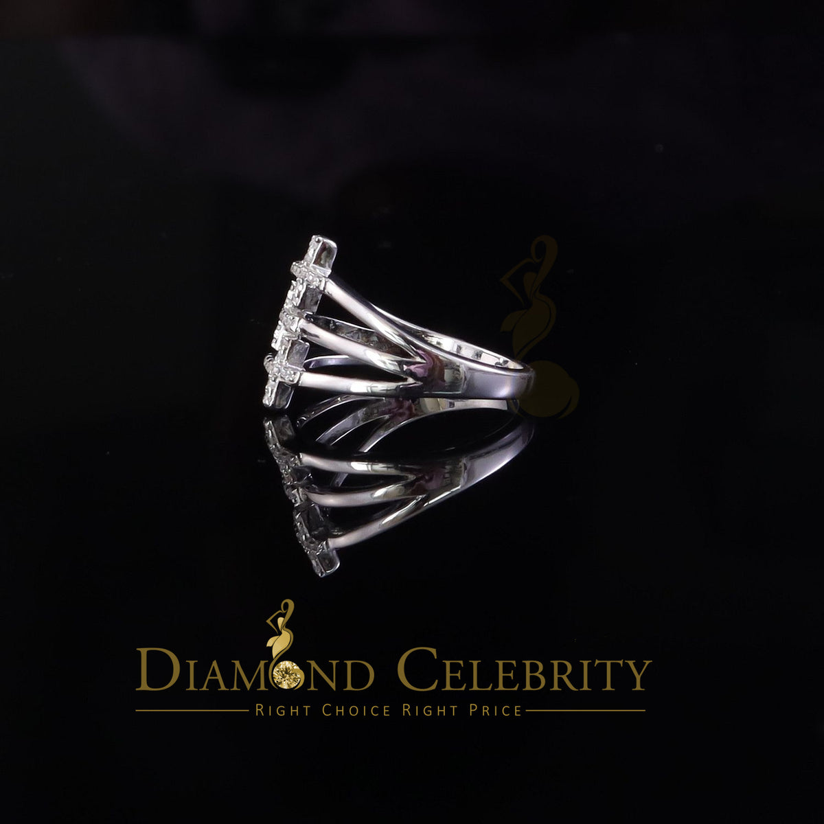 DiamondCelebritees 925 Sterling White Silver 0.22ct Cubic Zirconia Cross Shape Womens Ring Size 6