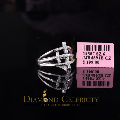 DiamondCelebritees 925 Sterling White Silver 0.22ct Cubic Zirconia Cross Shape Womens Ring Size 6