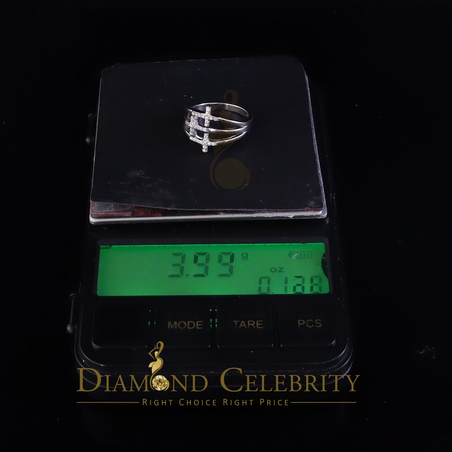 DiamondCelebritees 925 Sterling White Silver 0.22ct Cubic Zirconia Cross Shape Womens Ring Size 6