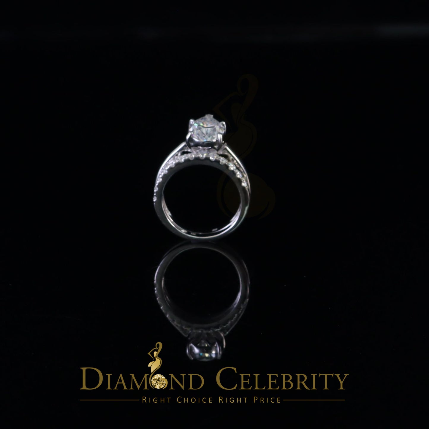 DiamondCelebritees 5.00ct Moissanite White Sterling Silver Men/ Women Bridal Ring Pear Shape Size 8
