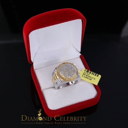 DiamondCelebritees 0.50ct Real Diamond Men's Sterling White Silver Two Tone Wide White Ring SZ 9