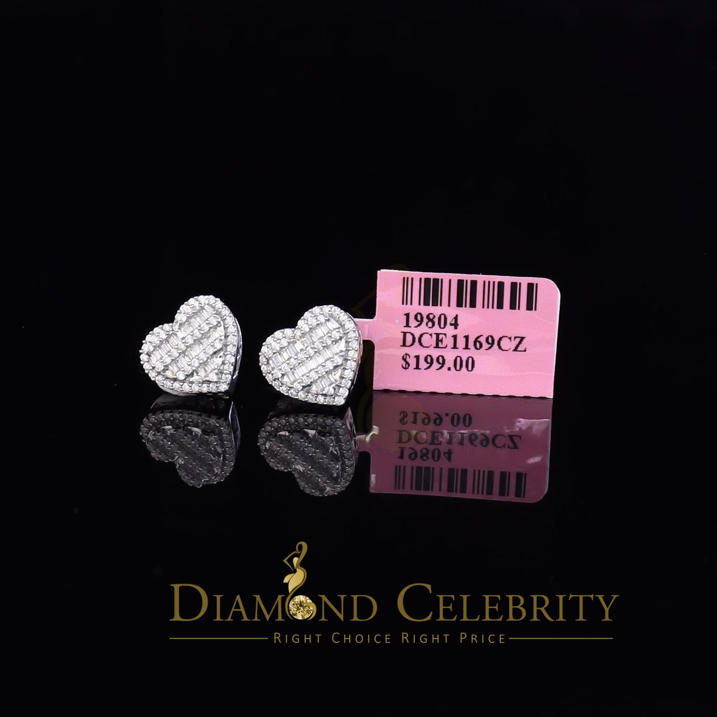 DiamondCelebritees  925 White Sterling Silver 1.48ct Cubic Zirconia Men's & Women's Heart Earrings