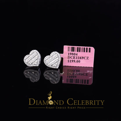 DiamondCelebritees  925 White Sterling Silver 1.48ct Cubic Zirconia Men's & Women's Heart Earrings