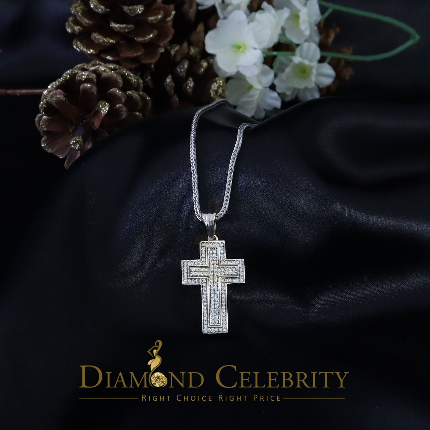 DiamondCelebritees Cubic Zirconia Attractive 1.38ct Sterling Silver CROSS White Necklace Pendant