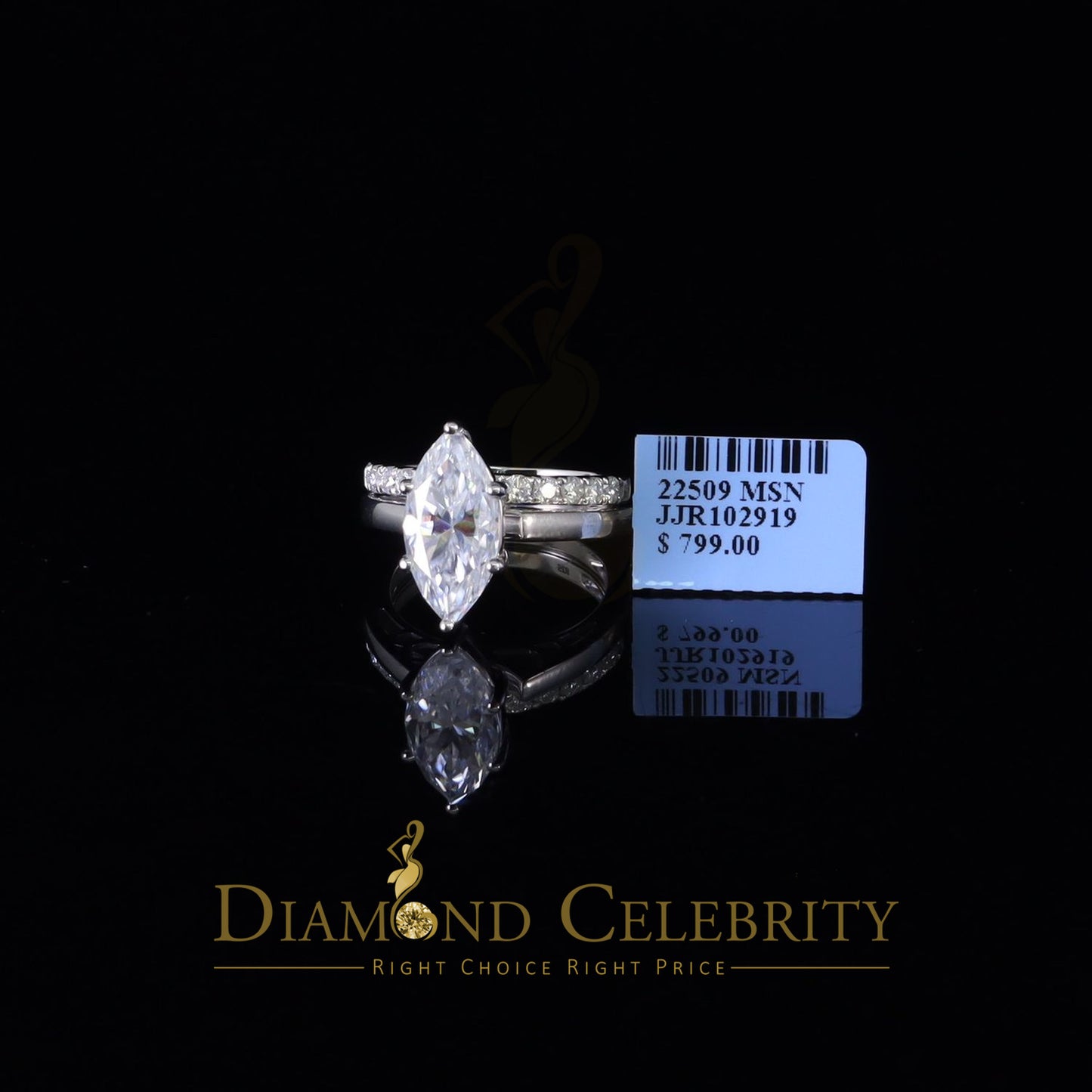 DiamondCelebritees 925 Silver Mens/ Women Bridal Ring Marquise Shape Size 8 White 5.00ct Moissanite