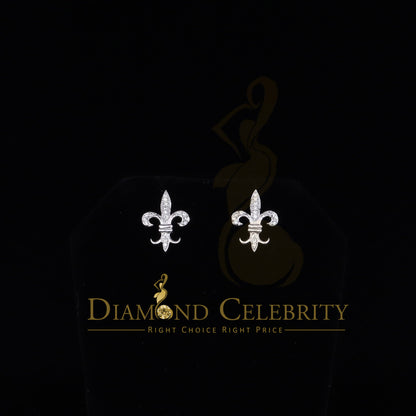 DiamondCelebritees  925 White Silver Fleur de Lis Screw Back 0.25ct Cubic Zirconia Women's Earrings