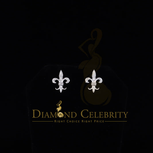 DiamondCelebritees  925 White Silver Fleur de Lis Screw Back 0.25ct Cubic Zirconia Women's Earrings