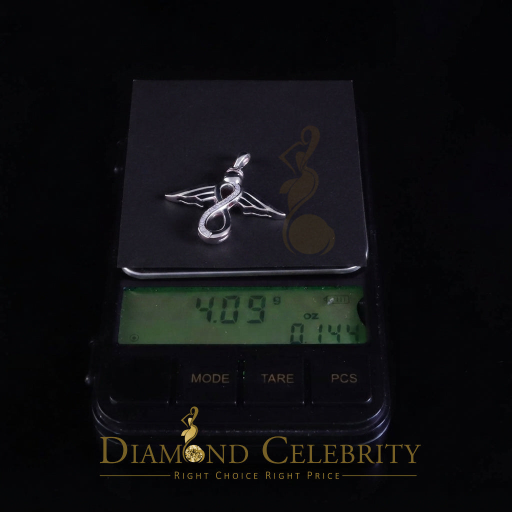 DiamondCelebritees  NEW Real 0.05CT Diamond Infinity with Wings Silver White Charm Necklace Pendant