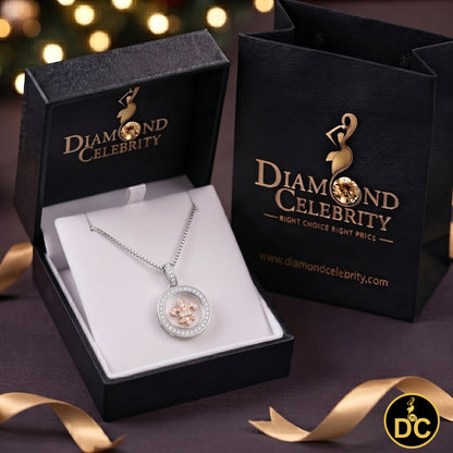 DiamondCelebritees 925 White Sterling Silver Small Fleur-de-Lis Floating Glass Cubic Zircon Pendat