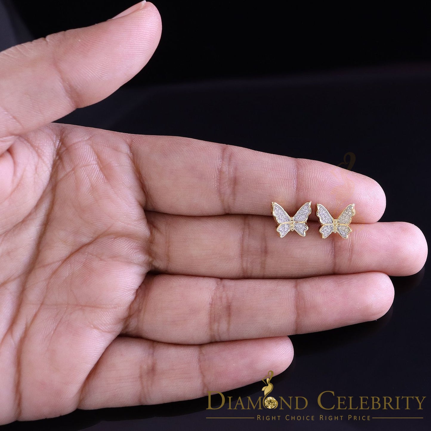 DiamondCelebritees  Women's 0.34ct Cubic Zirconia Butterfly Stud Earrings Yellow 925 Sterling Silver