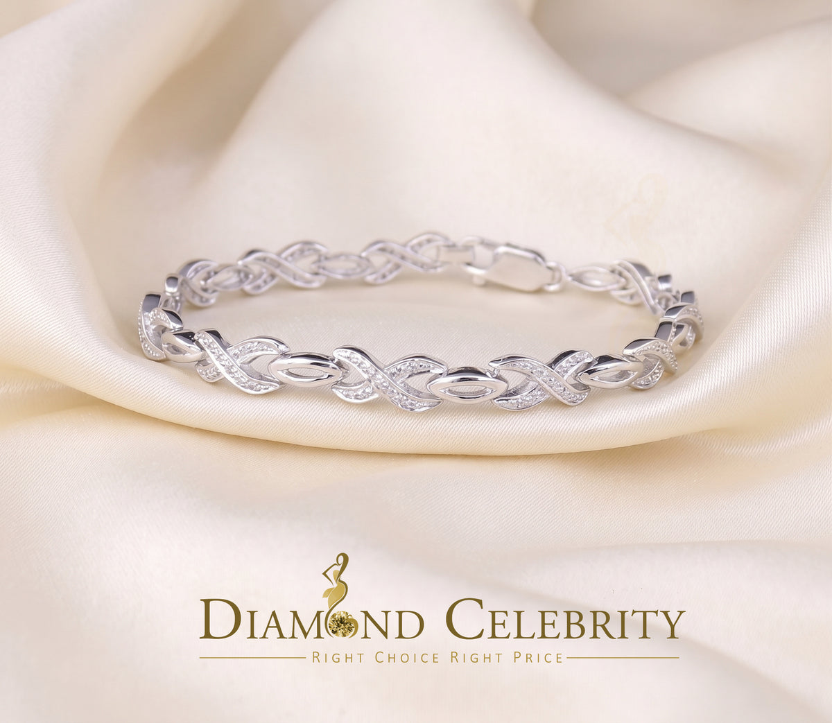 Diamondcelebritees 925 Silver White Exotic Design Bracelet Size 7 Inch 0.20CT Genuine Diamonds