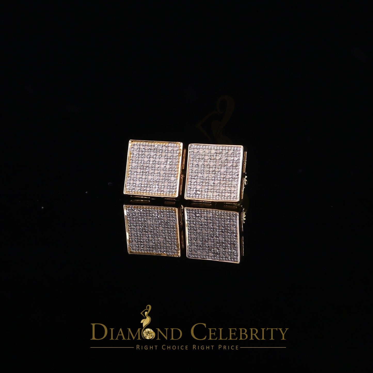 DiamondCelebritees 925 Sterling Silver 0.33ct Diamond Real For Women's & Men's Yellow Stud Earrings