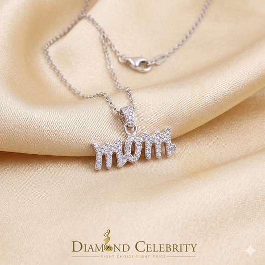 DiamondCelebritees  White 925 Sterling Silver Real 0.25CT Diamond MOM'S Charm Necklace Pendant