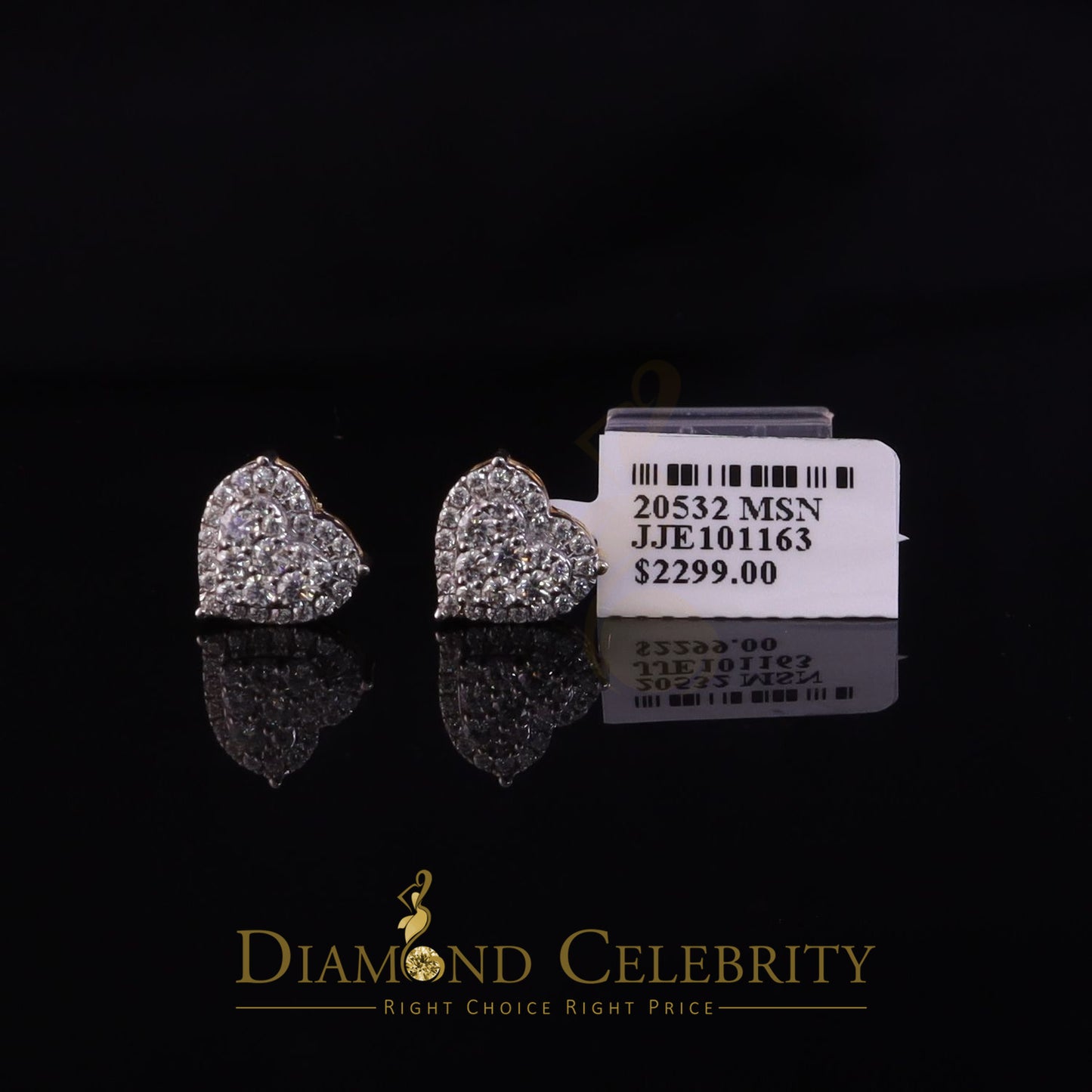 DiamondCelebritees Genuine 1.10ct Vvs 'D' Color Moissanite Heart Earring 10k Real Yellow Gold