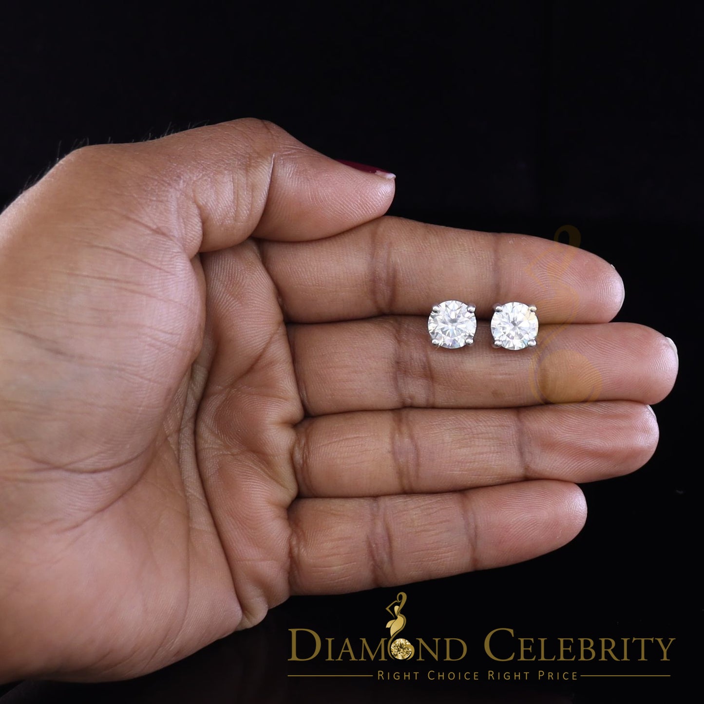 DiamondCelebritees 10k Real White Gold with 3.50ct Round VVS 'D' Color Moissanite Stud Earrings