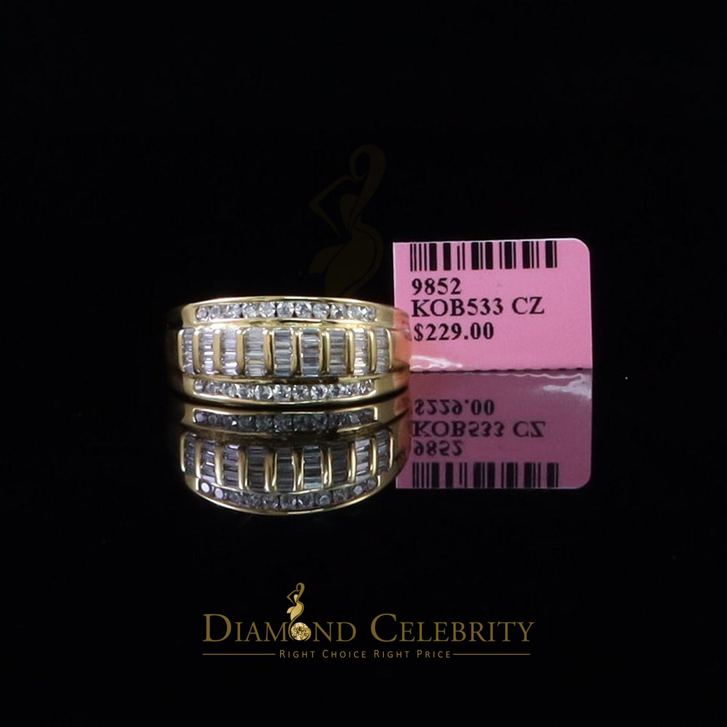 DiamondCelebritees 925 Yellow 1.75ct Cubic Zirconia Silver Men's Adjustable Ring From SZ 9 to 11