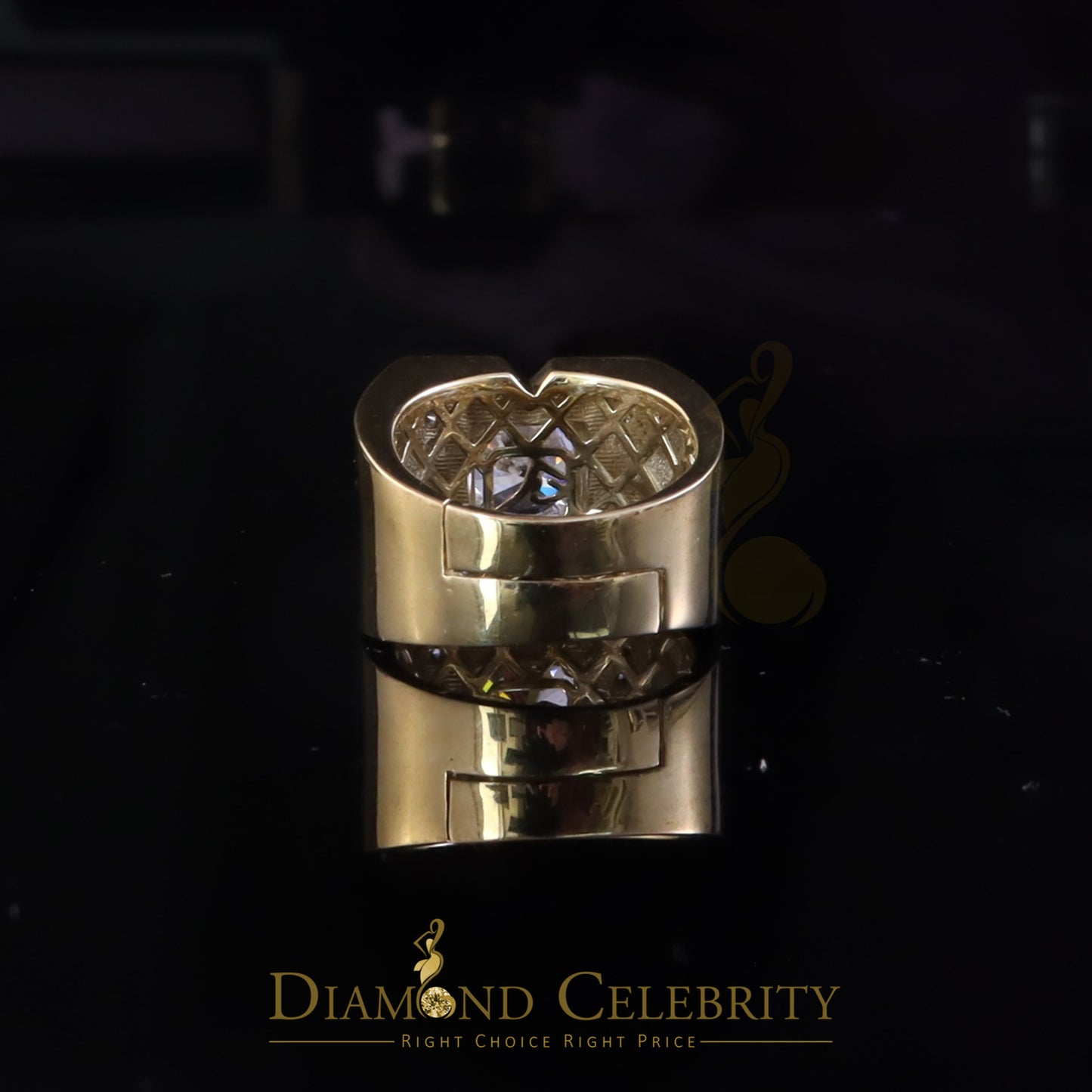 DiamondCelebritees 4.50ct Cubic Zirconia Yellow 925 Silver Men's Adjustable Ring SZ From 9 to 11