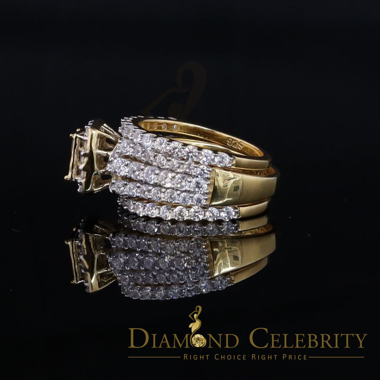 DiamondCelebritees 925 Sterling Yellow Square 2.08ct Cubic Zirconia Silver Wedding Womes Ring SZ 6