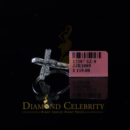 DiamondCelebritees 925 Sterling White Silver Shiny Cross 0.17ct Cubic Zirconia Womens Ring Size 8