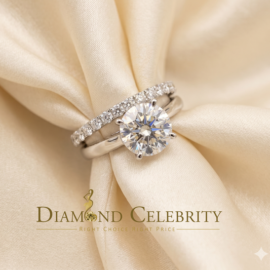 DiamondCelebritees White 5.00ct Moissanite Sterling Silver Men/Women Bridal Ring Round Shape Size 8