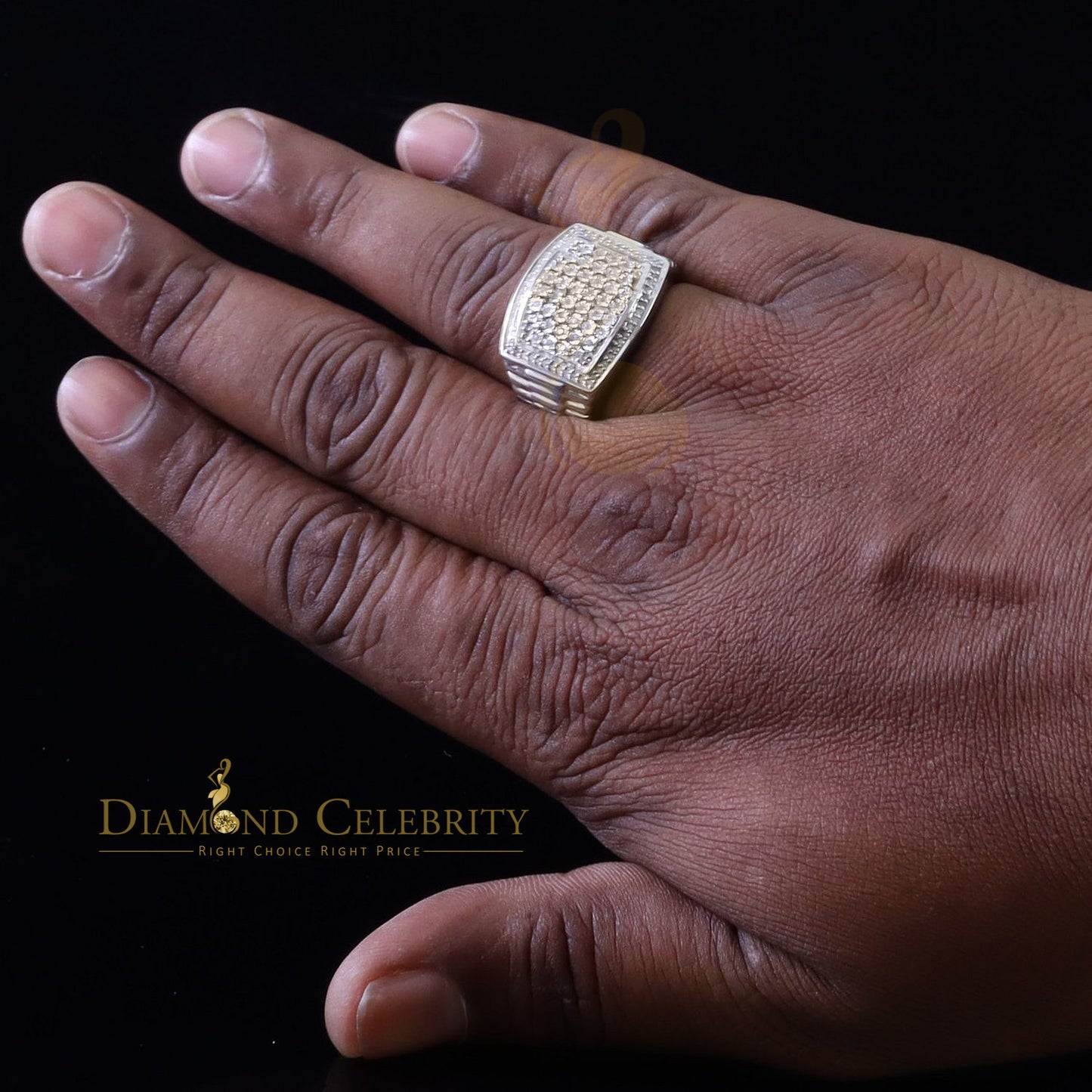 Big Mirage Set Rectangle 0.40ct Real Diamond 925 White Silver Mens Ring Size 10