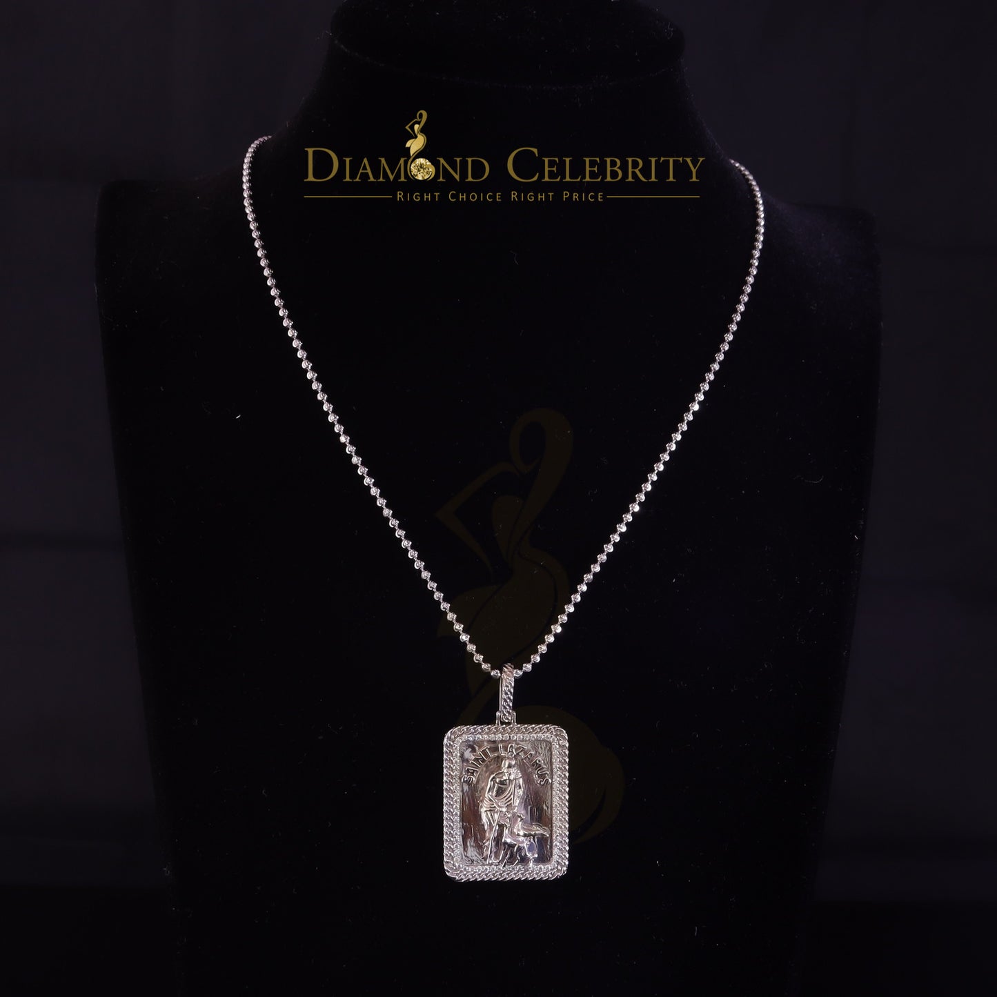 DiamondCelebritees Men's 925 Silver 0.66ct CZ ST LAZARUS "1" inch 3D look White Square Pendant