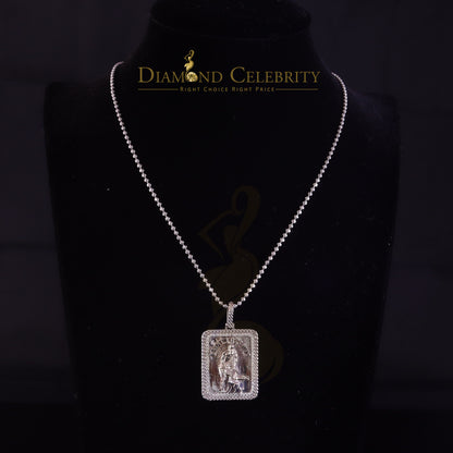 DiamondCelebritees Men's 925 Silver 0.66ct CZ ST LAZARUS "1" inch 3D look White Square Pendant