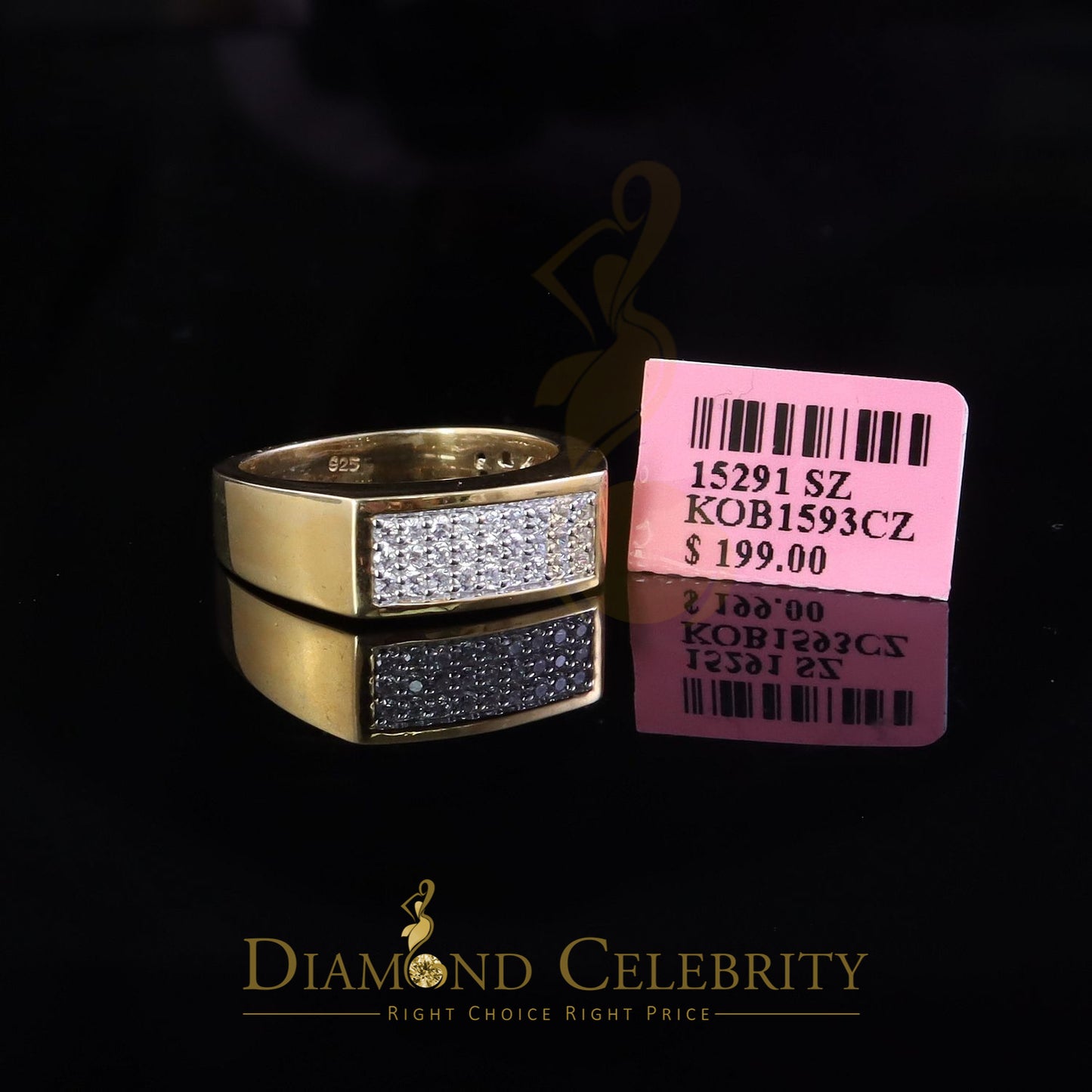 DiamondCelebritees Sterling Mens 0.81ct Yellow Cubic Zirconia Silver Rectangle Fashion Ring Size 9