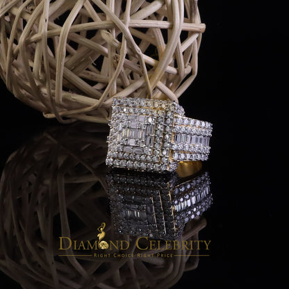 DiamondCelebritees 925 Yellow Silver 5.00ct VVS 'D' Moissanite Stone Men's for Square Rings Size 10