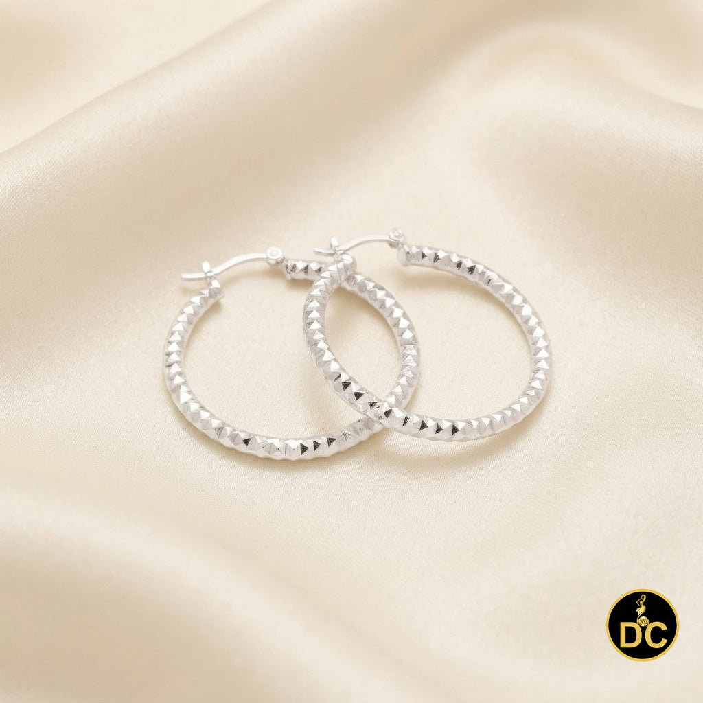 925 Sterling Silver Diamond-Cut Shimmering Honeycomb Textured 24mm Hoop Earrings