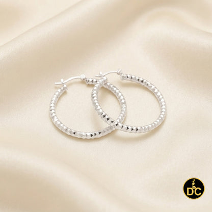 925 Sterling Silver Diamond-Cut Shimmering Honeycomb Textured 24mm Hoop Earrings