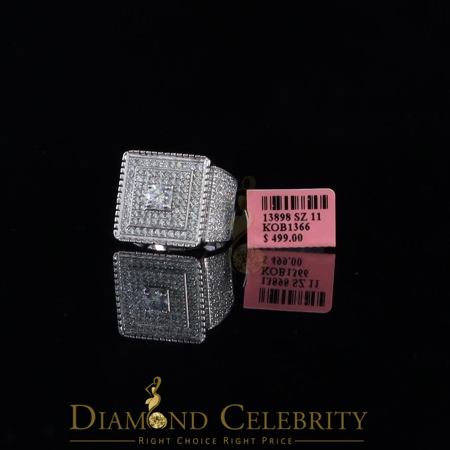 DiamondCelebritees Men's 6.25ct Cubic Zirconia White Silver Round Adjustable Ring From SZ 11 to 13