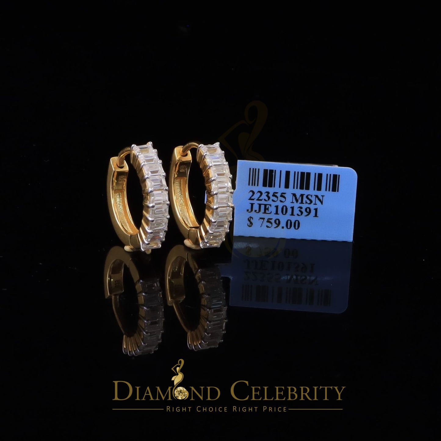 DiamondCelebritees 1.66ct Moissanite Baugutte Yellow 925 Sterling Silver Women's Hoop Earrings