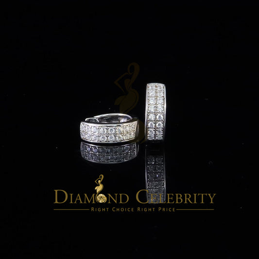 DiamondCelebritees  Men's hip hop White 925 1.00ct Silver Cubic Zirconia 2 row Huggie Hoop Earrings