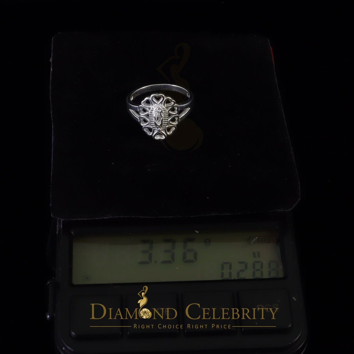 DiamondCelebritees White 925 Silver Virgin Mary Heart shape cutout Women Faith Protection Ring SZ 8