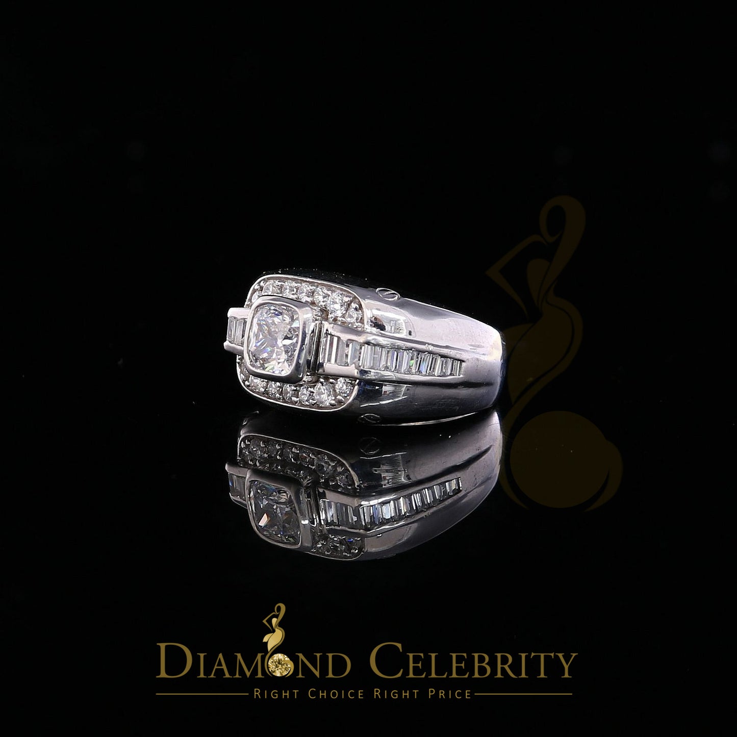 DiamondCelebritees 925 White Sterling Silver Cubic Zirconia 6.10ct Men Square Shape Ring Size 11