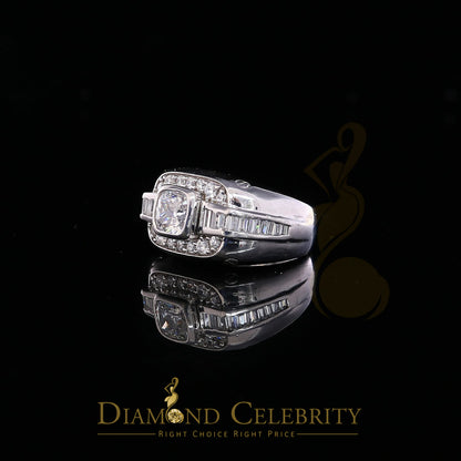 DiamondCelebritees 925 White Sterling Silver Cubic Zirconia 6.10ct Men Square Shape Ring Size 11
