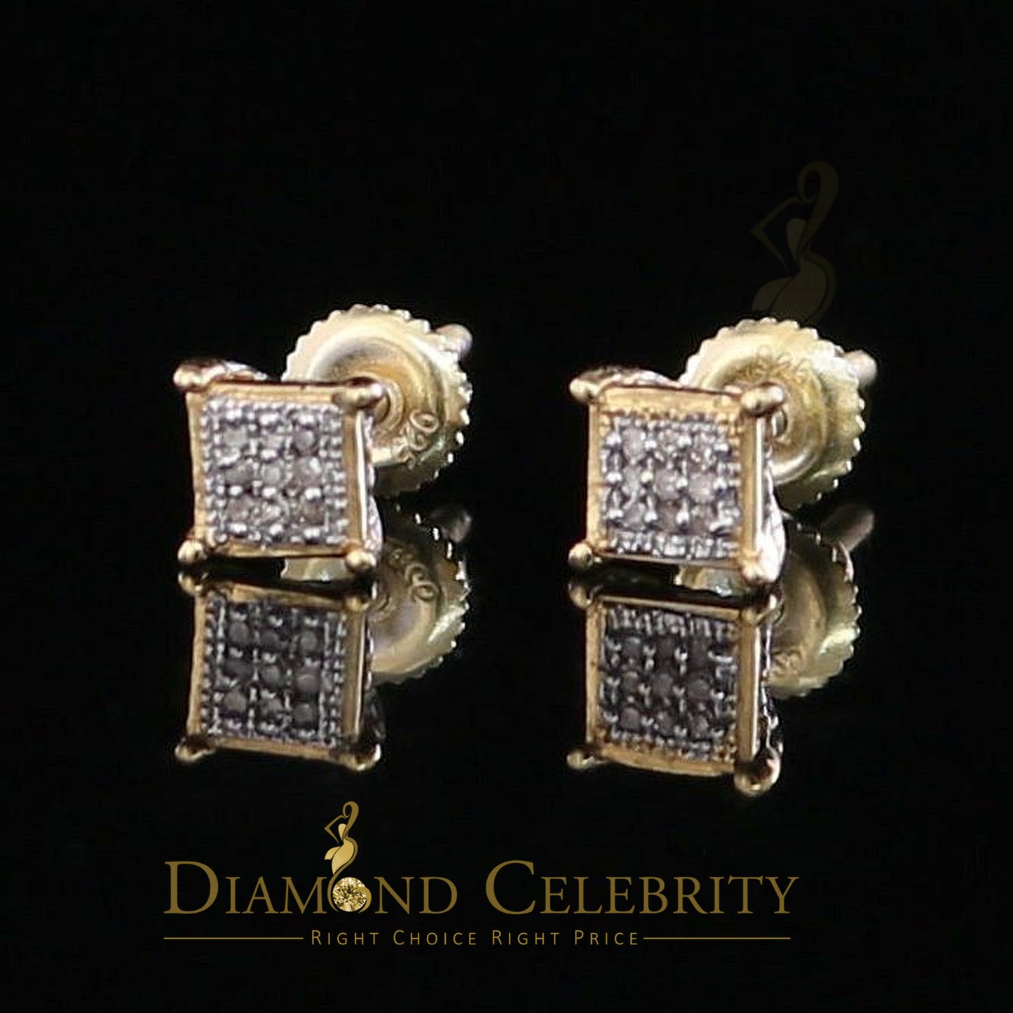 DiamondCelebritees 0.05ct Diamond Collection Yellow 925 Sterling Silver Women & Men Square Earrings