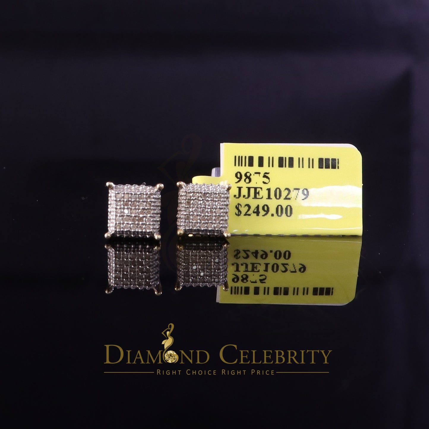 DiamondCelebritees 0.15ct Diamond 925 Sterling Silver Square Yellow Stud Earrings for Women & Men's